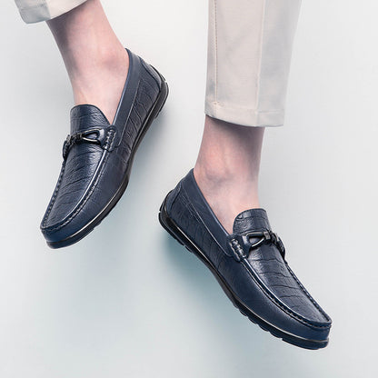 Round Toe Embossed Casual Leather Shoes Flat Heel - D&A