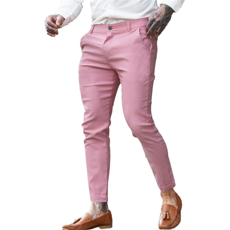 Men's Twill Cotton Stretch Fashion Slim Pencil Pink - D&A