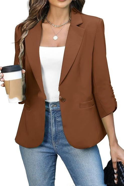 Solid Color Lightweight Slim Suit Jacket Coffee - D&A