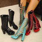 Plus Size High Heel High Top Lace Loop Fashion Tie Design Comfortable Support Steady Step - D&A