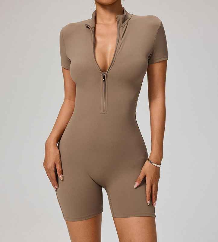 Summer Zipper Short Sleeved Yoga Jumpsuit For Women, Dance And Fitness, Tight Fitting Sports Jumpsuit