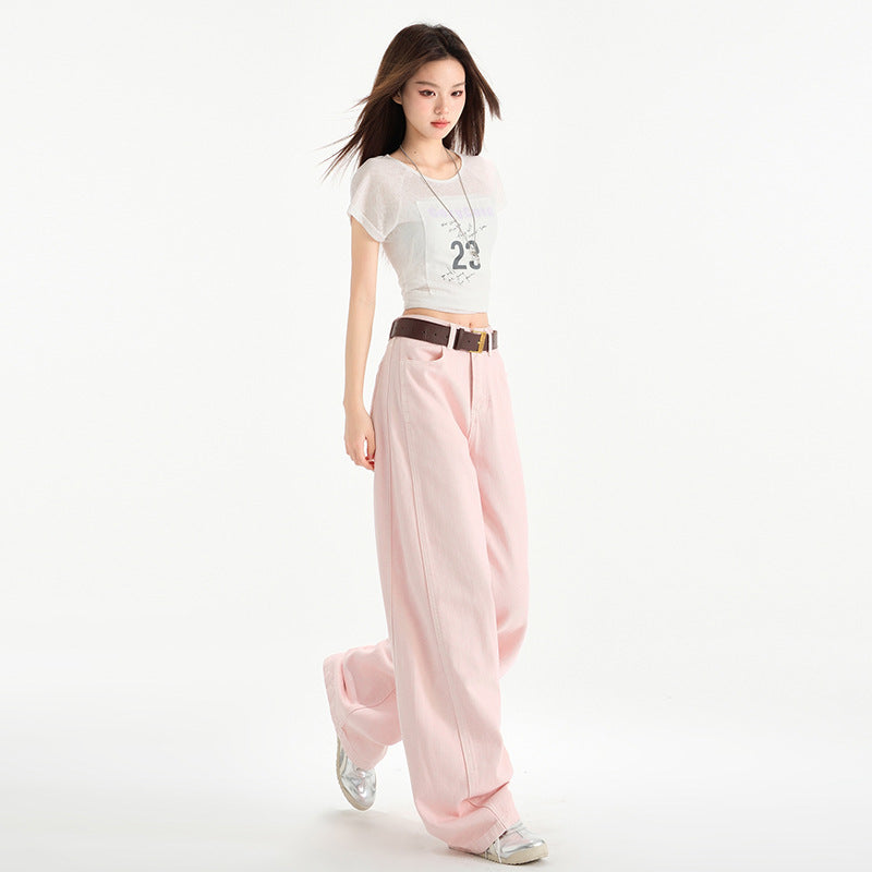 Cherry Blossom Wide Leg Draping Mop Jeans - D&A