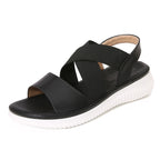 Bohemian Style Striped Stretch Rubber Band Flat Sandals Black - D&A