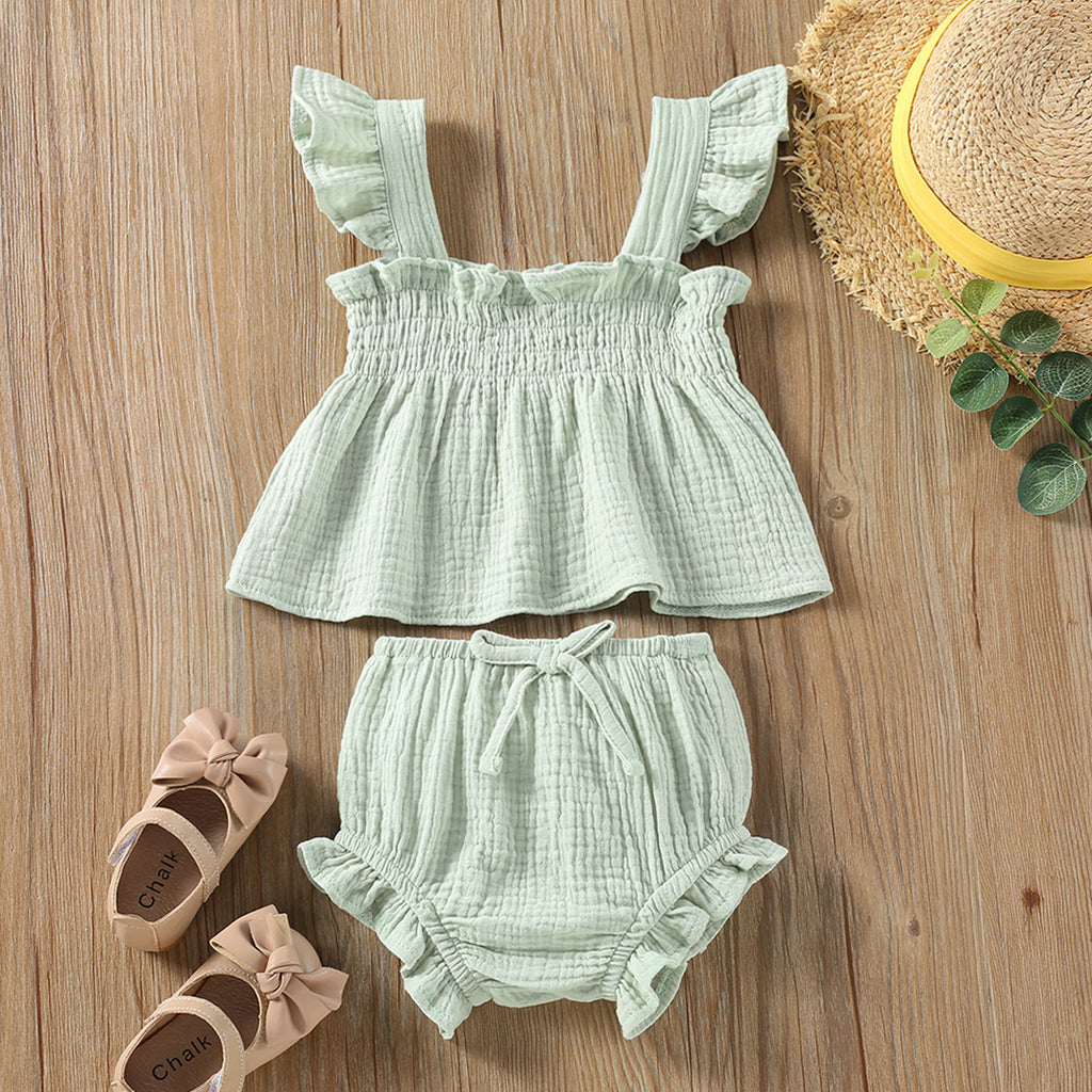 Girls' Solid Color Sling Top Hot Pants Suit - D&A