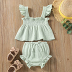Girls' Solid Color Sling Top Hot Pants Suit - D&A