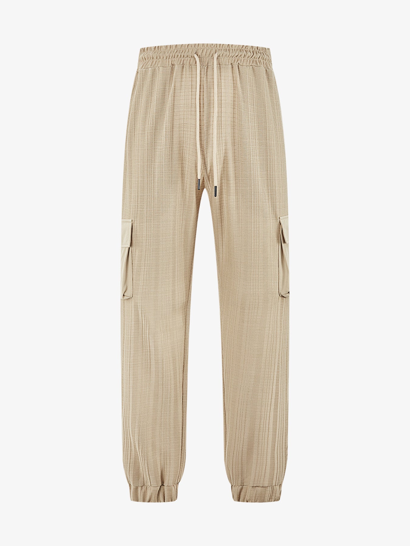 Loose Breathable Micro Elastic Lace-up Imitation Linen Plaid Men's Casual Pants Overalls Khaki - D&A