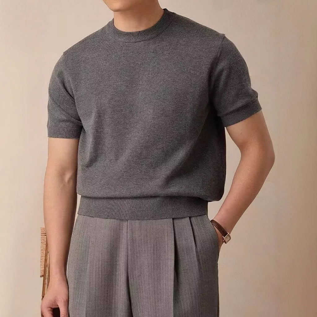 Round Neck Short Sleeve Knitted T-shirt - D&A