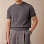 Round Neck Short Sleeve Knitted T-shirt - D&A