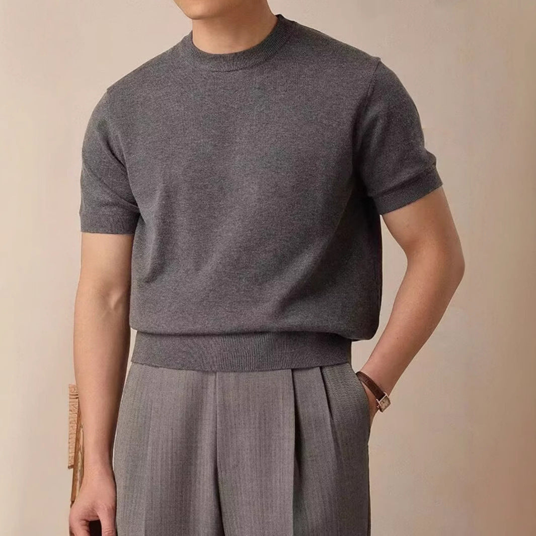 Round Neck Short Sleeve Knitted T-shirt - D&A
