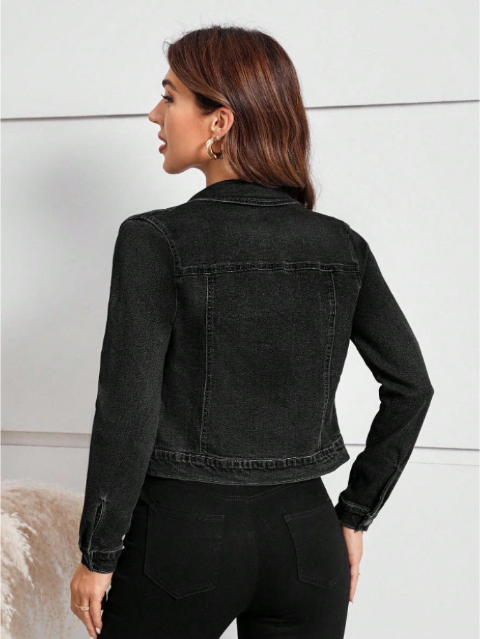 Women's Casual Distressed Cropped Denim Jacket - D&A