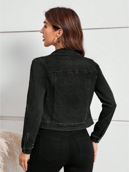 Women's Casual Distressed Cropped Denim Jacket - D&A