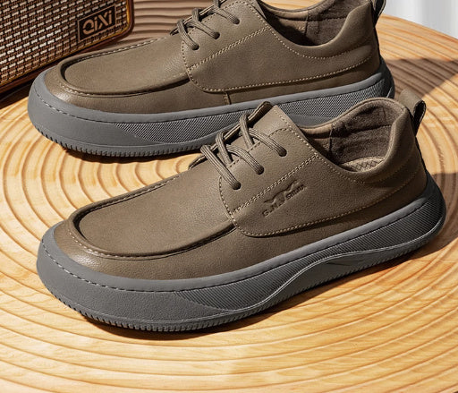 British Retro Brown Big Toe Casual Leather Shoes Khaki - D&A
