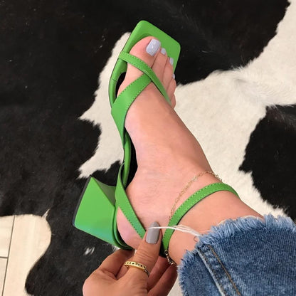 Thick Heel Toe Covering Women's Buckle Sandals - D&A