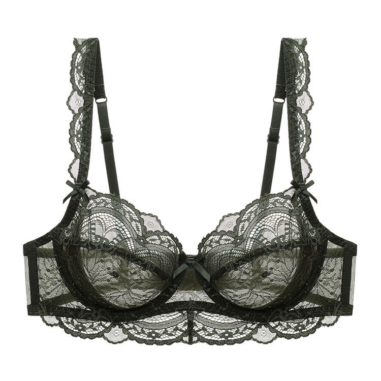 Transparent Lace Bra Ultra-thin Plus Size Bra Green - D&A