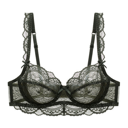 Transparent Lace Bra Ultra-thin Plus Size Bra Green - D&A