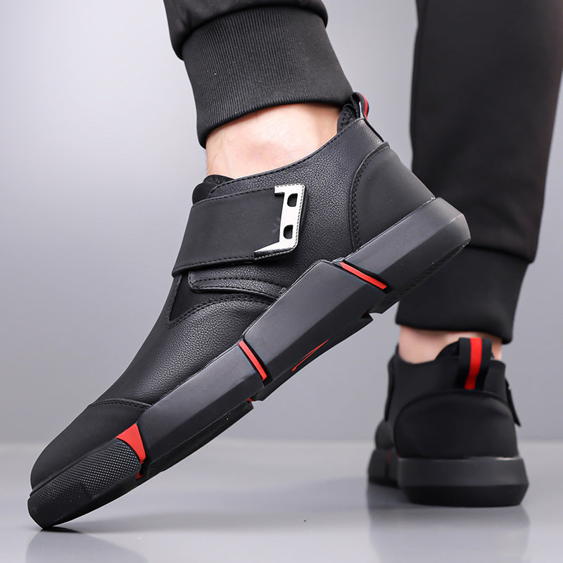 Men's Casual Leather Shoes Comfortable Slip-on Low-top Velcro Non-slip Flat Heel Shock Absorption - D&A