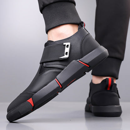 Men's Casual Leather Shoes Comfortable Slip-on Low-top Velcro Non-slip Flat Heel Shock Absorption - D&A