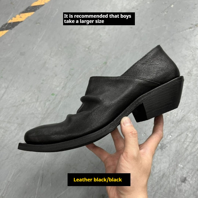 Black Retro Unisex Small Leather Shoes With Height Increase Genuine leather black - D&A