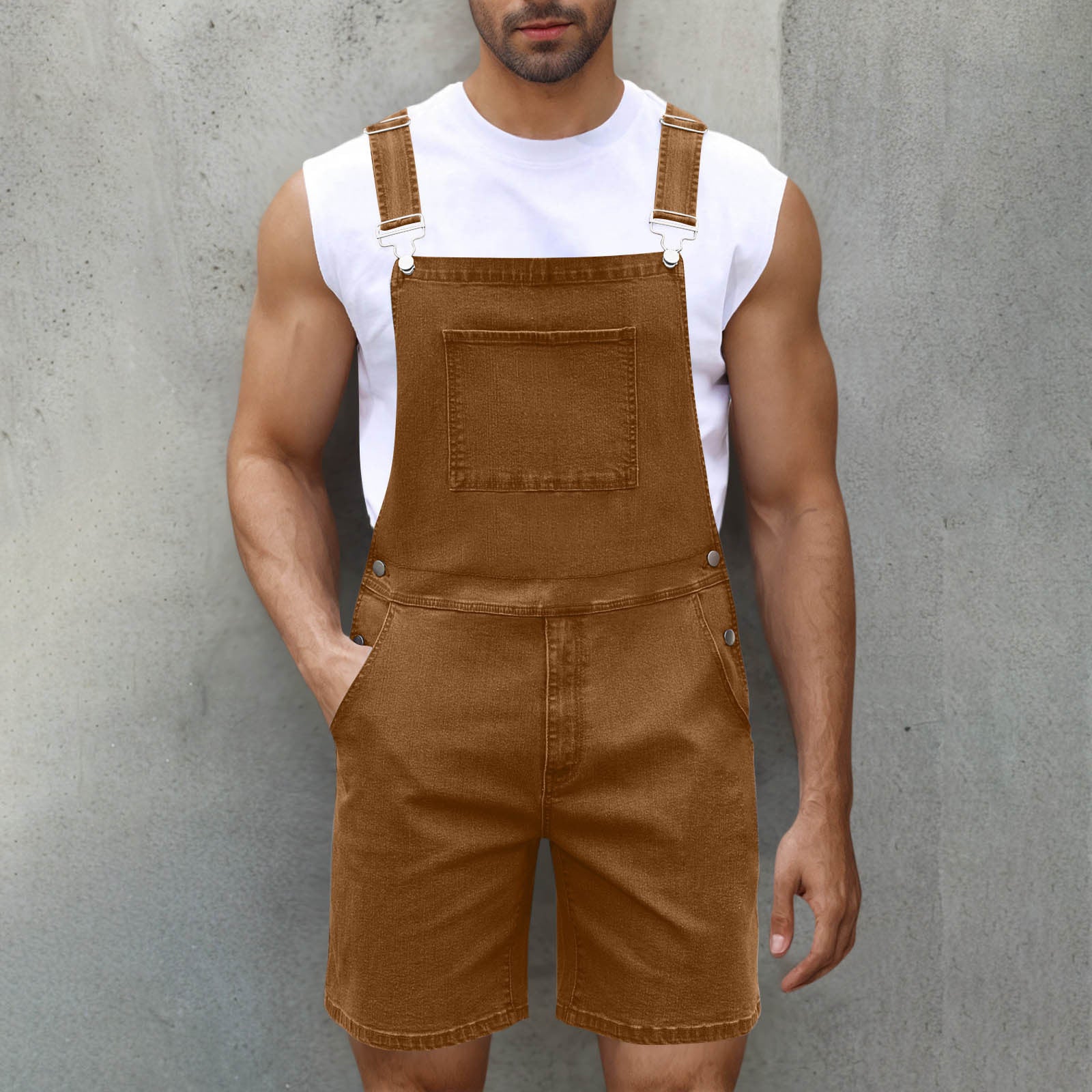 Light Luxury Denim Shorts Men's Denim Brace Brown - D&A