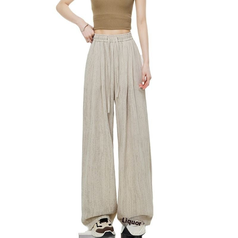 High Waist Drawstring Texture Feeling Lazy American Casual Mopping Pants - D&A