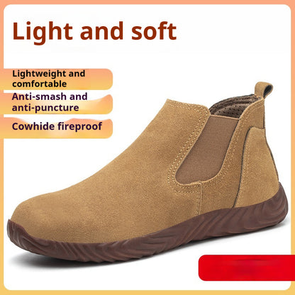 Men's Safety Shoes With Steel Toe Caps For Anti Smashing And Anti Piercing 001 Camel color Four season collection - D&A