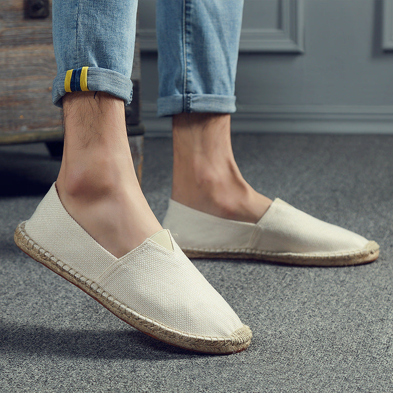 Retro Low-top Ramie Sole Shoes Sweat-absorbent Breathable Lazy Cloth Shoes White - D&A