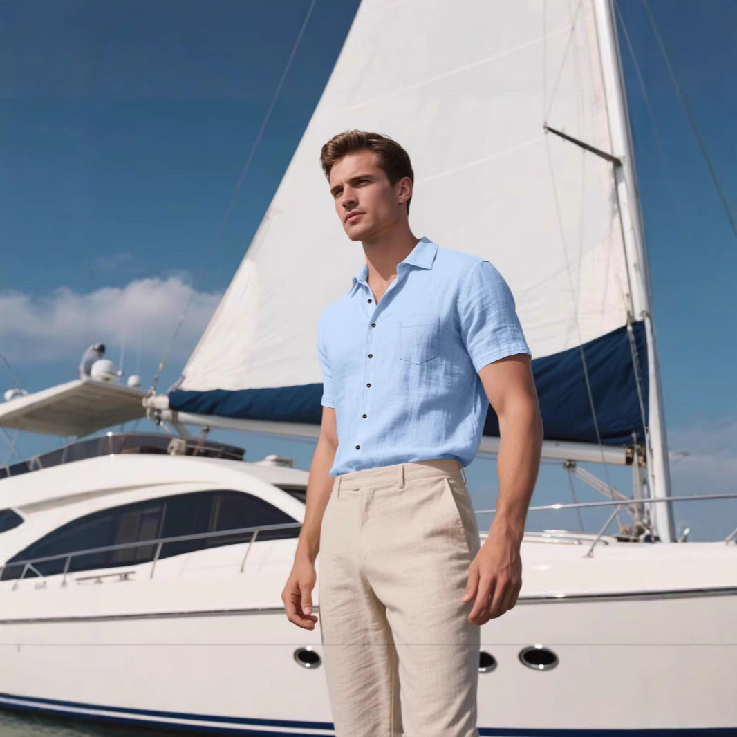 Men's Linen Short-sleeved Shirt - D&A