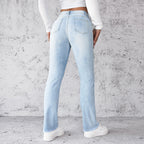 Women's Straight Leg Slim Fit Jeans, Fashionable And Simple Light Blue Pants - D&A