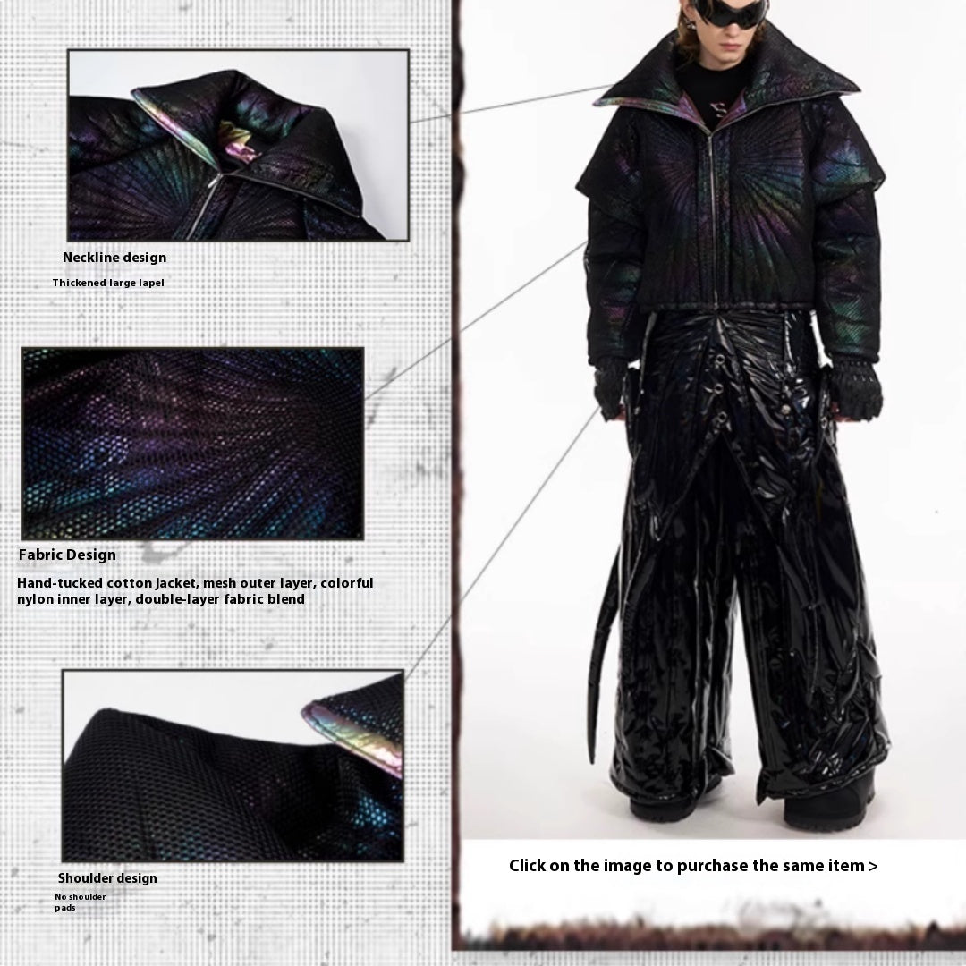 Male Dark Knight Large Collar Alien Short Cotton Jacket - D&A