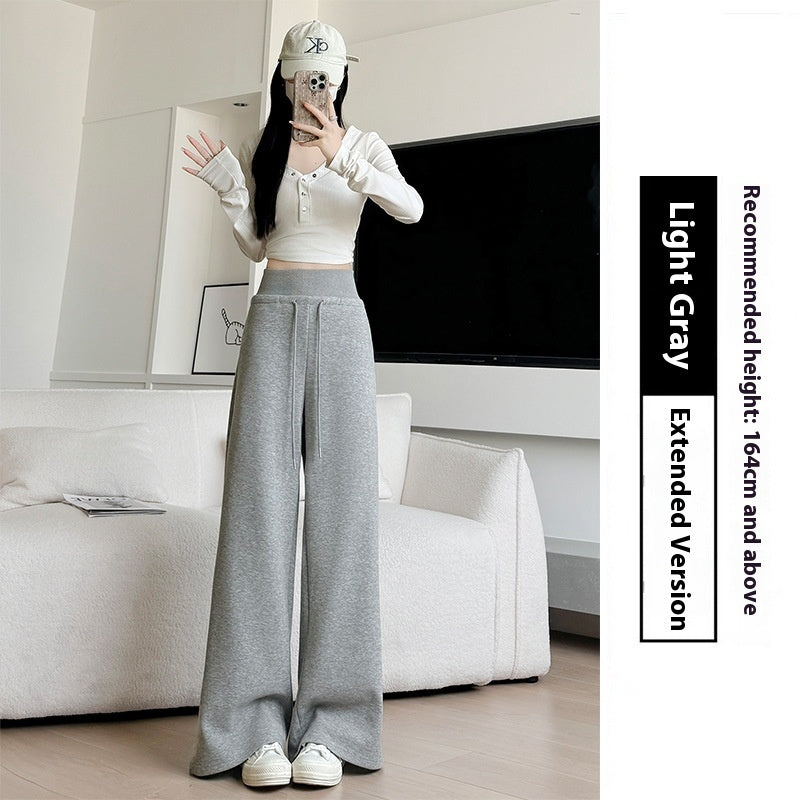 Loose Drooping Straight-leg Pants Sweatpants High Waist Slimming American Wide Leg Pants Light Gray Lengthened - D&A