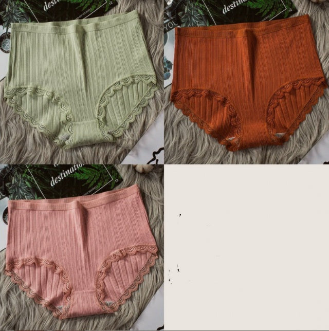 Women High Waist Breathable Cotton Underwear Green brown pink - D&A