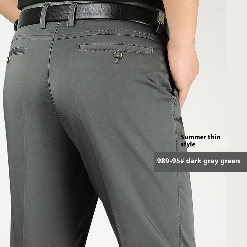 Men's Casual Elastic Cotton High Waisted Loose Pants 98995 Gray Green - D&A
