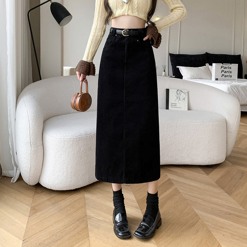 Skirt Retro High Waist A- Line Sheath Straight Skirt Black - D&A
