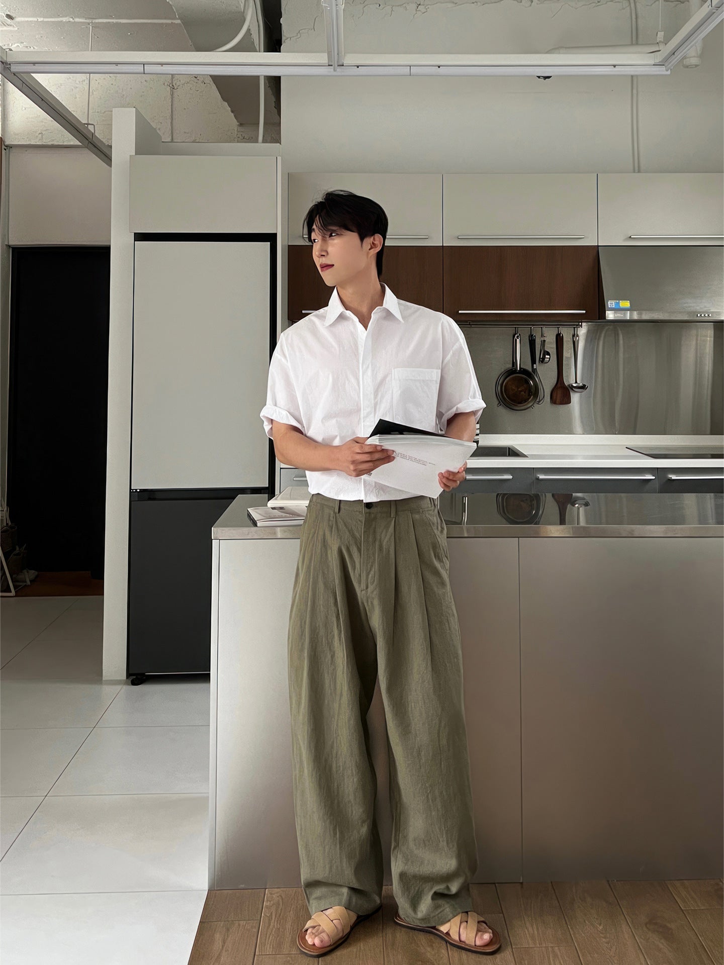 Army Green Linen Leisure Trousers Men's Japanese - D&A