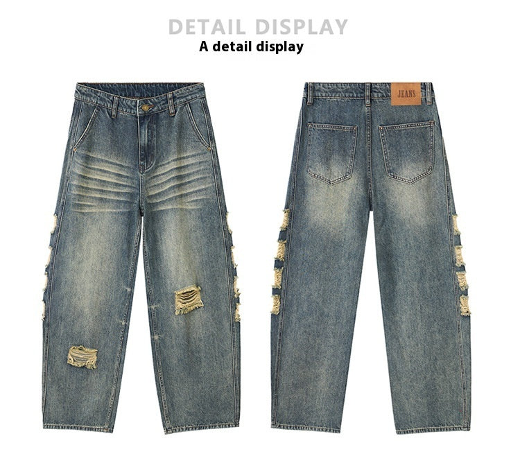 Men's Ripped Wide-leg Jeans - D&A