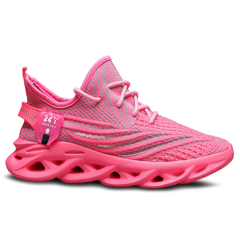 Flyknit Breathable Casual Sneaker Men's Mesh Surface Platform Running Shoes Pink - D&A