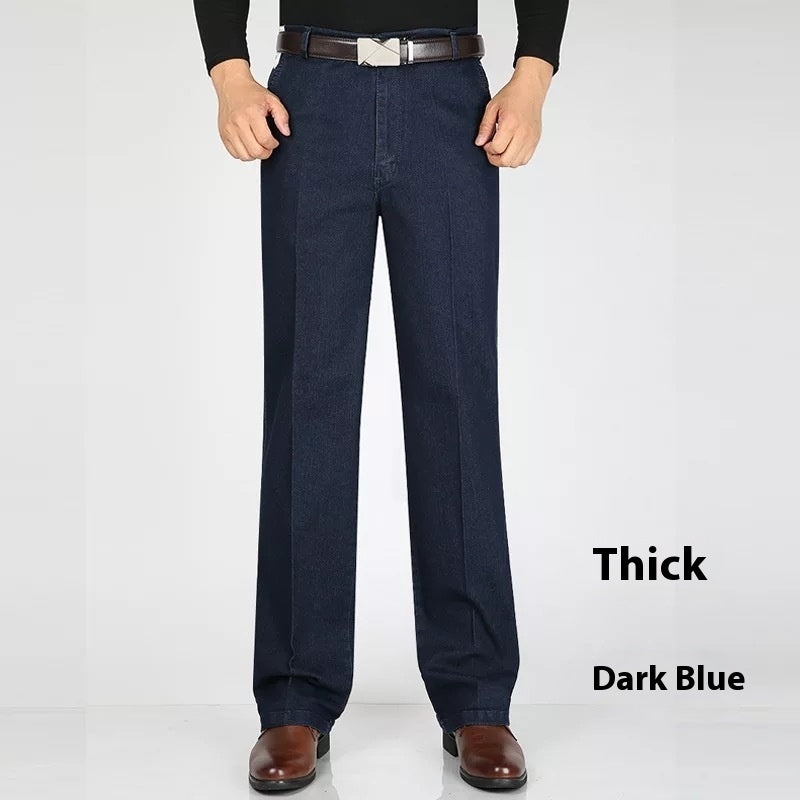 Men's Jeans High Waist Loose Casual Denim Trousers Denim Trousers Dark Blue Thick Styles - D&A