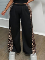 Black Loose Leopard Print Fashionable Wide-leg Pants Plus Size Women's Pants Black - D&A