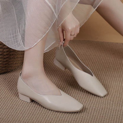Square Toe Granny Shoes Flat Low-cut Shoes Casual All-matching - D&A