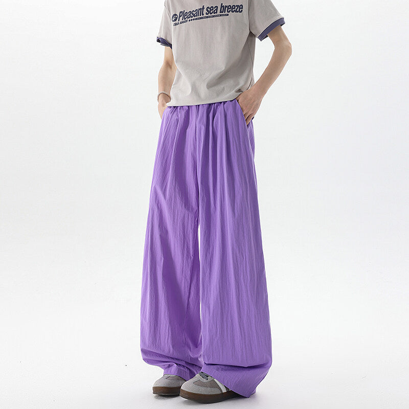 Basamine Ice Silk Drooping Curtain Lazy Men's Summer Mopping Wide-leg Casual Pants Purple - D&A