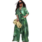 Elegant Sexy Fashion Print Top Wide Leg Pants Two-piece Set - D&A