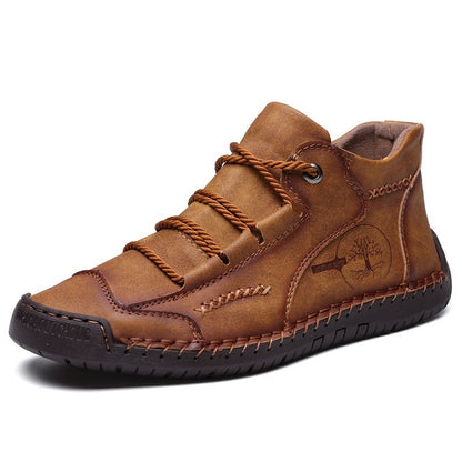 Men's Autumn Sewing High-top Leather Flat Outdoor Work Clothes Casual Shoes - D&A