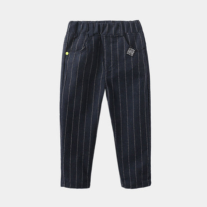 Striped Trousers Boys Kids Kids Elastic Waist Casual Pants Dark Blue - D&A