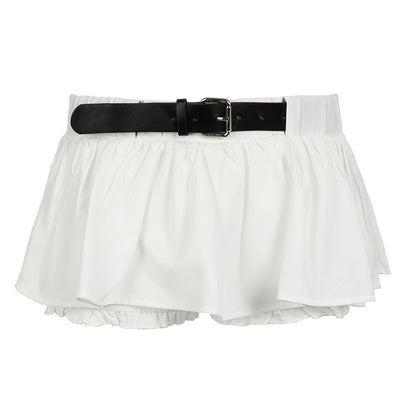 Vacation Leisure A- Line Lotus Leaf Miniskirt White - D&A