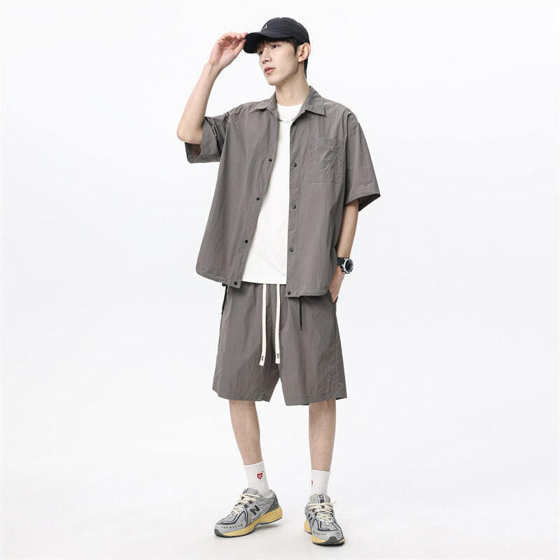 Men's Loose Shorts Casual Shirt Hemp Light Breathable Non-stick Two-piece Set - D&A