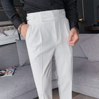Autumn Retro High Waist Business Pure Color Straight Casual Trousers White - D&A