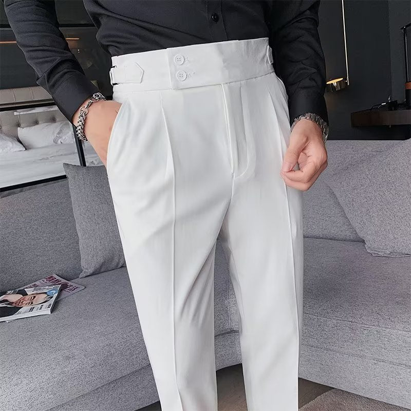 Autumn Retro High Waist Business Pure Color Straight Casual Trousers White - D&A