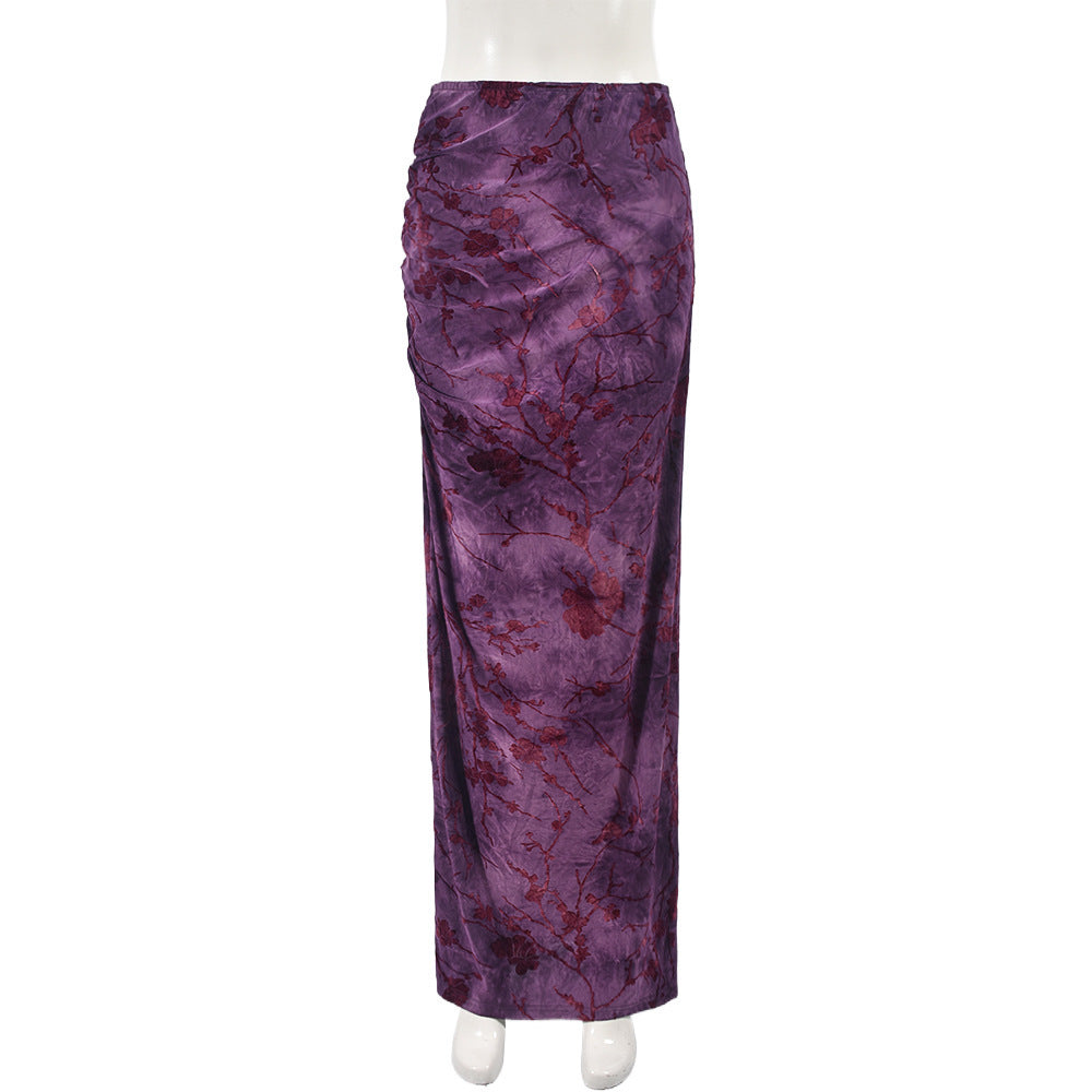 Hot Girl Autumn Women Clothing Knitted Street Sexy Flocking Flower Sheath Skirt For Women Purple - D&A