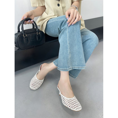 Closed Toe Weaving Hollow Sandals Women's Slippers White - D&A