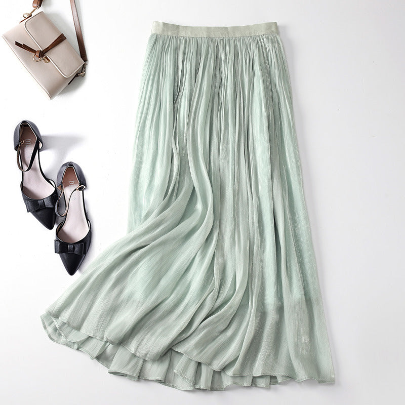 Slim Slimming Mid-length Elegant Pendant Summer Elastic Skirt Green Free Size - D&A